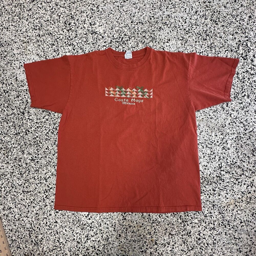 Yazbek Costa Maya Mexico T-Shirt Mens XL Orange Embroidery 00's Y2K Lizard